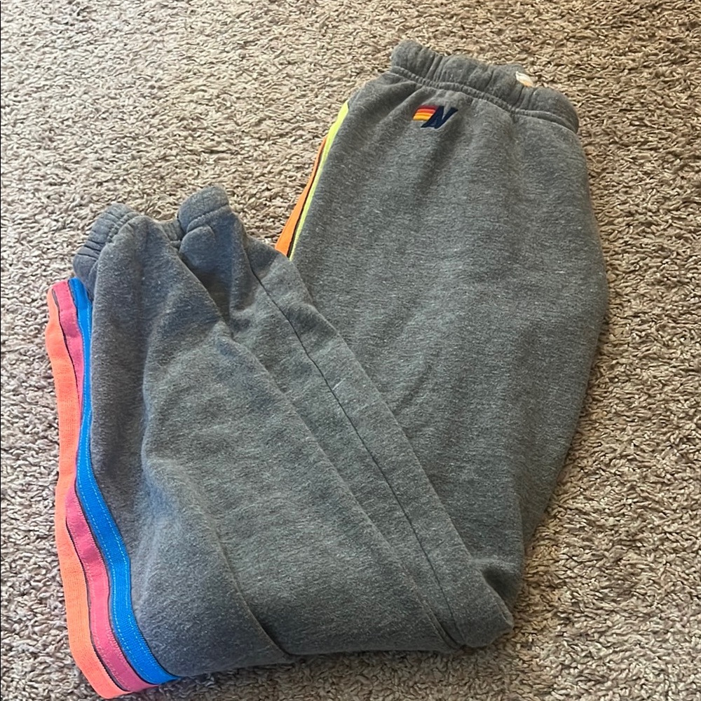 Gray Sweatpants with Colorful Stripes